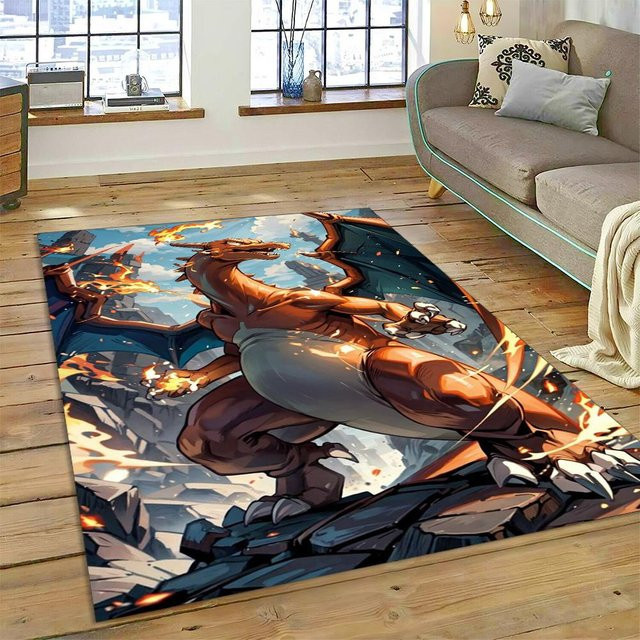 Pokémon Teppich mit Glurak, Glumanda und Dracaufeu Motiv für Wohnzimmer und Schlafzimmer, Mehrfarbig, B: 150 cm, T: 100 cm - Bild 1