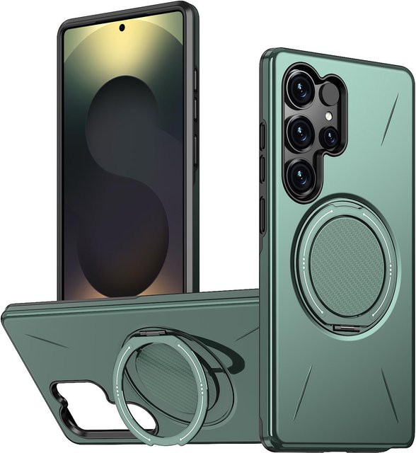 Stoßfeste Armor Schutzhülle mit 360° Magnetischer Halterung und MagSafe Kompatibilität für Samsung Galaxy S25 S24 S23 S22 Ultra Plus S25FE S24FE in Grün - Bild 1