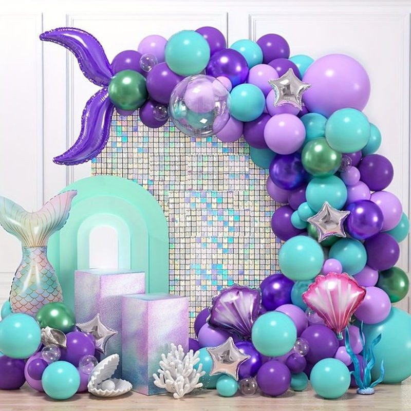 12-teiliges Meerjungfrau-Ballon-Set in Blau und Lila zur Dekoration für Kindergeburtstage - Bild 1