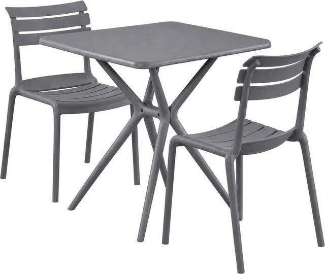 DELUKE Gartenmöbel-Set KLARA Bistroset mit Tisch und 2 Stühlen aus Kunststoff in Dunkelgrau, B/T/H: 190 x 72 x 82 cm - Bild 1