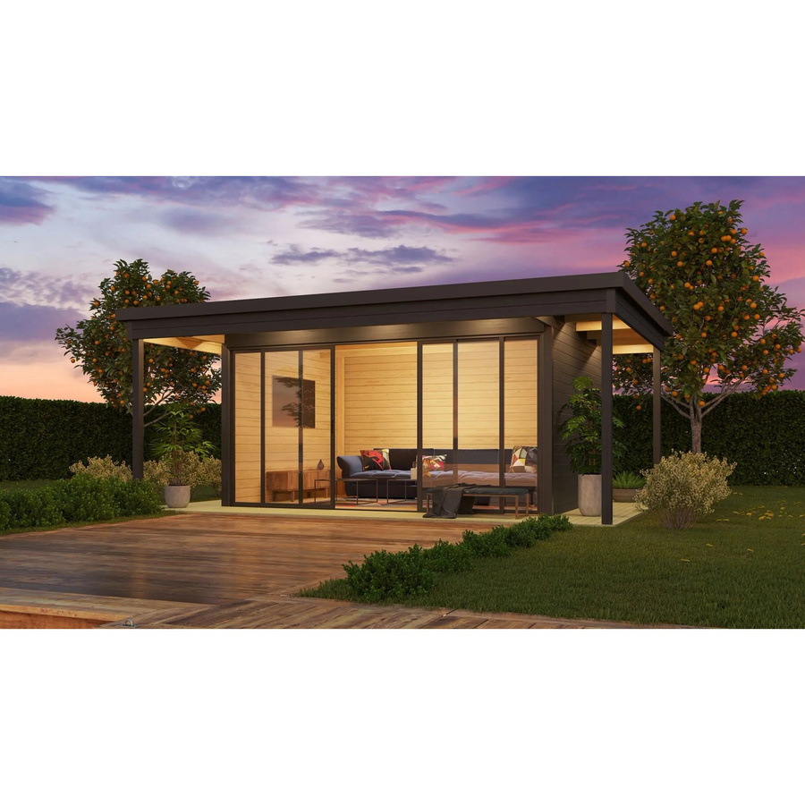 Lasita Holz-Gartenhaus Domeo 4 Loggia mit Flachdach in Grau, B: 578 cm, T: 401,9 cm - Bild 2