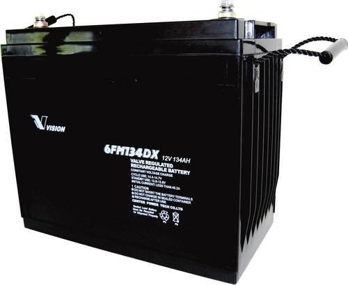 Vision Bleiakku 6FM134DX 12V 134Ah Blei-Vlies AGM Schwarz B/H/T: 34,1 x 28,7 x 17,3 cm M8-Schraubanschluss wartungsfrei - Bild 1