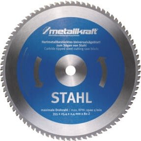 METALLKRAFT Kreissägeblatt für Stahl, Farbe: Silber, Durchmesser: 355 mm, Breite: 2,4 mm, Bohrung: 25,4 mm, Z80, Carbide Tipped - Bild 1