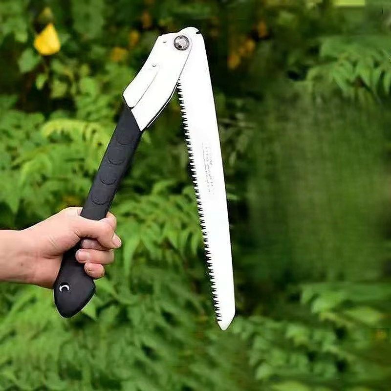 KUNLIYAOI Klappbare Holzsäge aus Manganstahl in Silber, Länge: 40,6 cm, zum Schneiden von Zweigen, Bambus und Holz mit Sicherheitsverriegelung - Bild 1