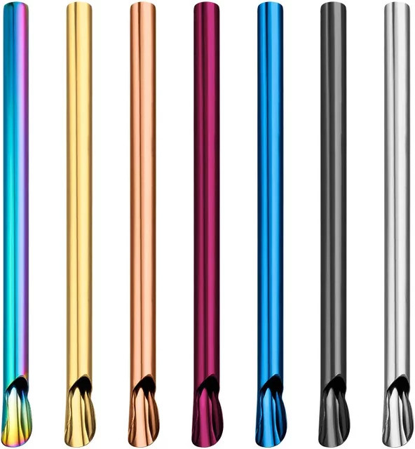JANKNG 4-teiliges Edelstahl-Strohhalm-Set in Silber und Multicolour, wiederverwendbar für Bubble Tea und Milchshakes, inklusive Reinigungsbürste, Rührstab und Smoothie-Löffel-Strohhalm - Bild 1