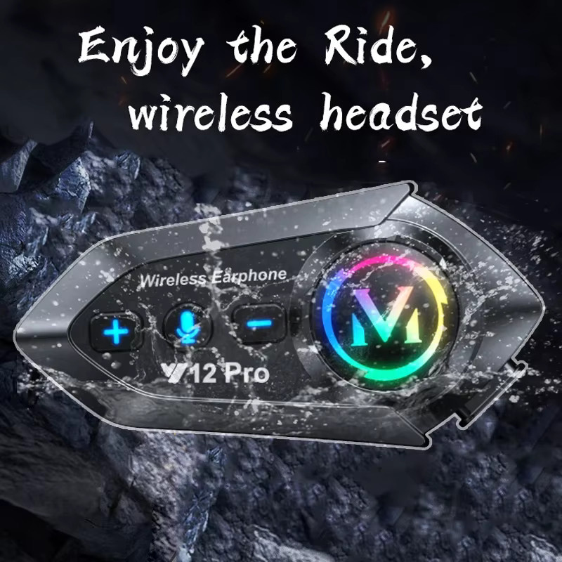 Y12 Pro Motorradhelm-Intercom Bluetooth 5.4 Headset mit RGB-Licht für 2 Fahrer, Schwarz - Bild 2