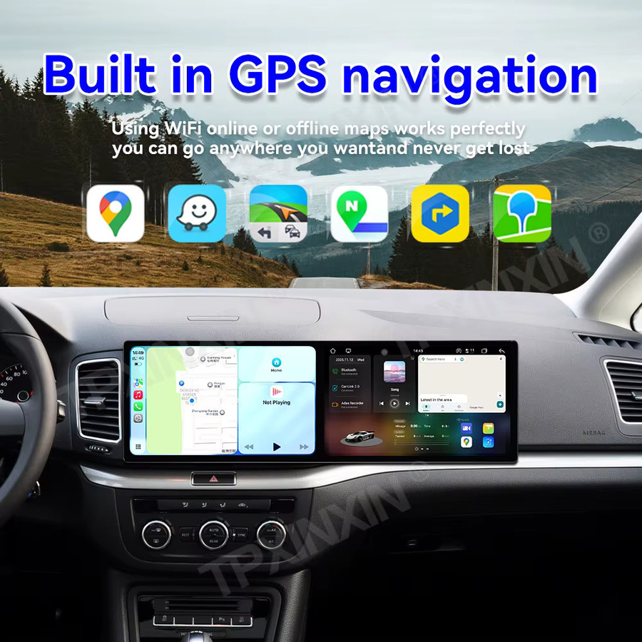 TPXINXIN 11,5 Zoll Dual-Screen Android Carplay Autoradio mit GPS und Navigation für Volkswagen Sharan 2012-2019, Multimedia-Player in Schwarz - Bild 2