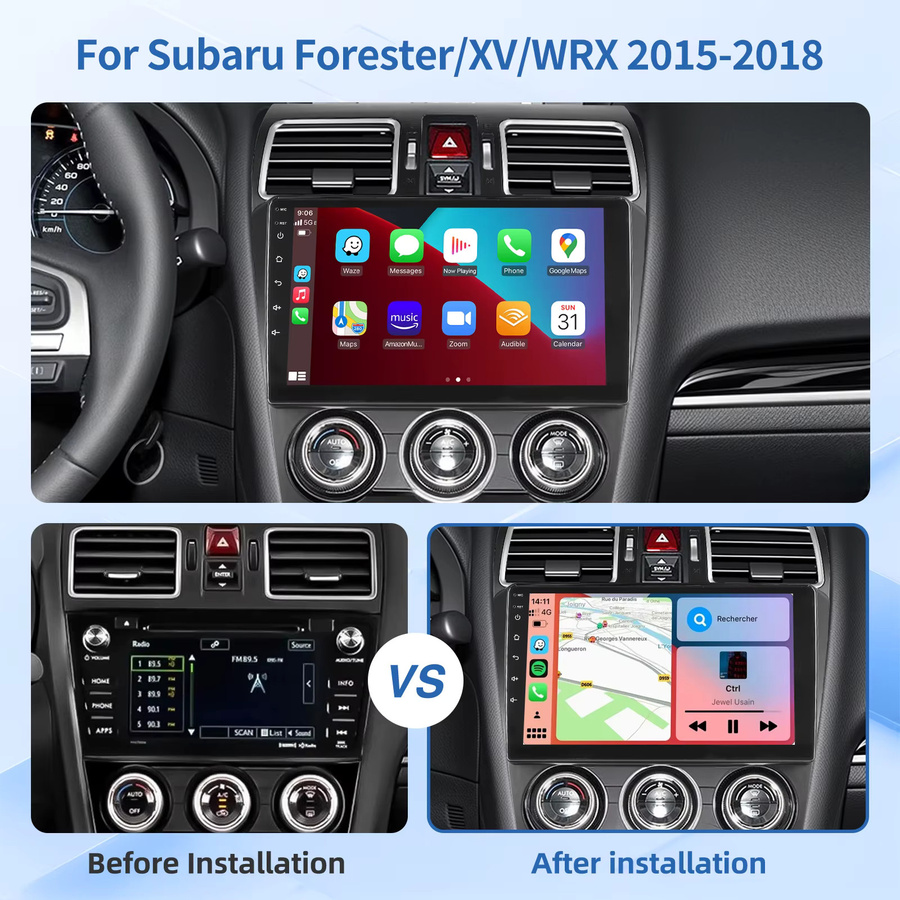 Mopect Android 15 Auto Multimedia-Stereo-Player mit CarPlay, GPS und WLAN für Subaru Forester 4 SJ XV WRX, Schwarz - Bild 3