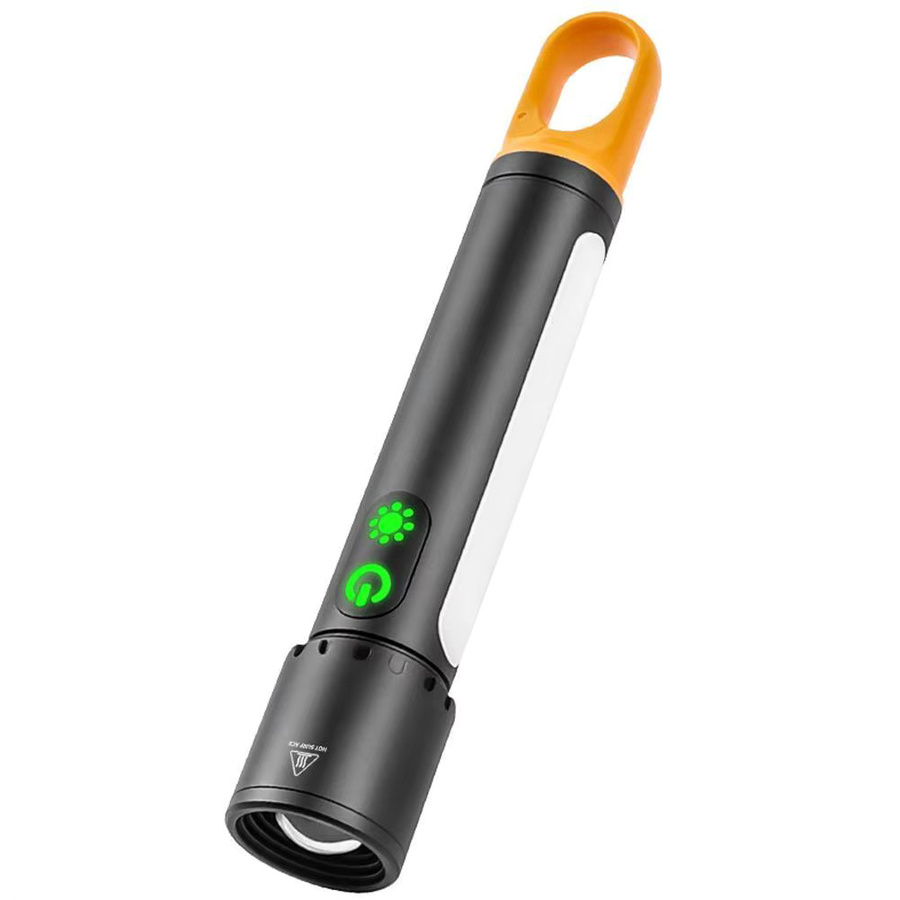 Multifunktionale Taschenlampe in Schwarz mit Zoom-Funktion, Magnethaken und Seitenlichtern - Bild 7