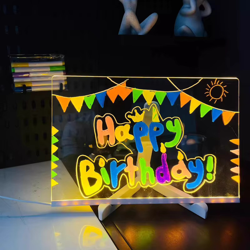 Leuchtendes Acryl-Nachrichtenbrett, wiederbeschreibbar, mit 7 bunten Stiften - Bild 3