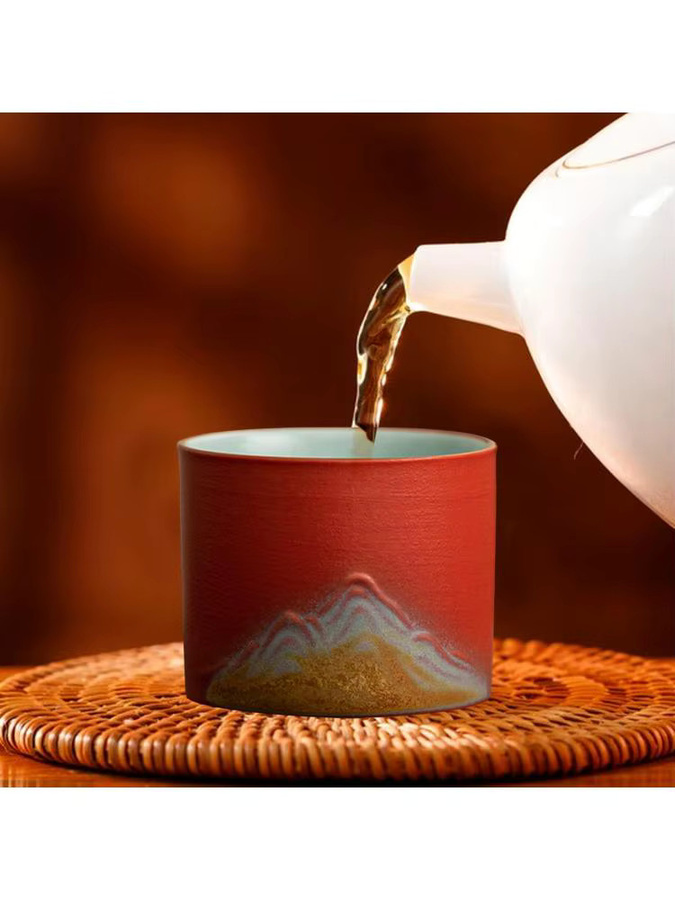 Kesoto Keramikbecher mit abstraktem geometrischem Muster in Schwarz und Multicolour, handgefertigte Sake-Tasse für Tee, Espresso oder Kaffee - Bild 7
