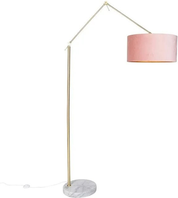 QAZQA Moderne Stehlampe in Gold und Rosa mit Samtschirm, höhenverstellbar und dimmbar, Höhe: 152 cm - Bild 1