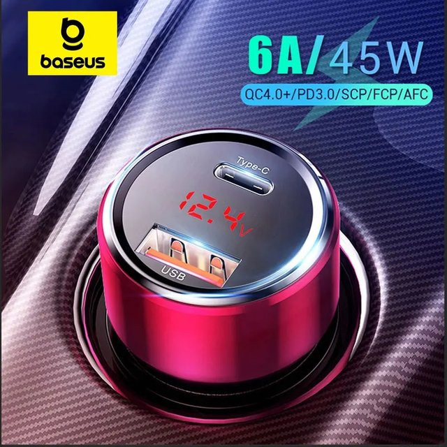 Baseus 45W Autolader mit USB-C für Xiaomi Huawei Samsung und andere Geräte in Pink - Bild 1