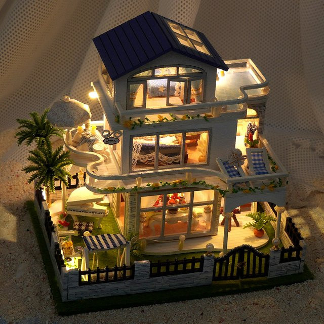 Zuuton DIY Holz Puppenhaus 3D Puzzle Modellbau Kit mit Möbeln in Natur und Mehrfarbig - Bild 1