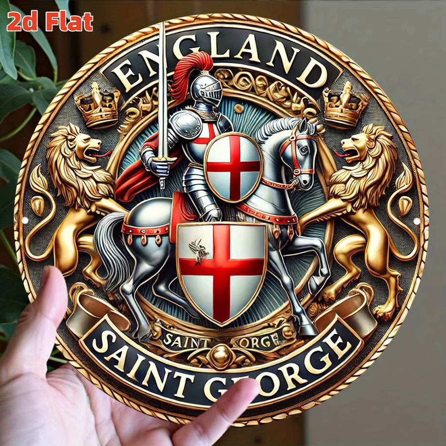 Potdemiel Wandschild England St. George's Cross Knight Emblem, rundes Metall-Wandkunst aus Aluminium in Multicolour, Durchmesser: 19,81 cm - Bild 4