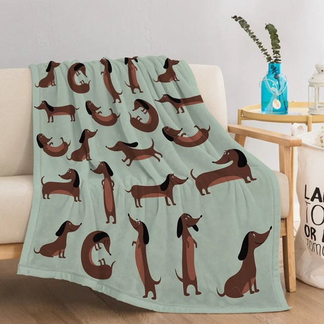 Gemütliche Flanelldecke von ZZN mit Dackel-Hund-Muster in Grün - Bild 1