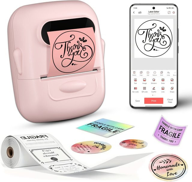 Marklife P50 Tragbarer Thermodrucker in Pink mit Bluetooth-Verbindung für Büro, Schule und Zuhause - Bild 1