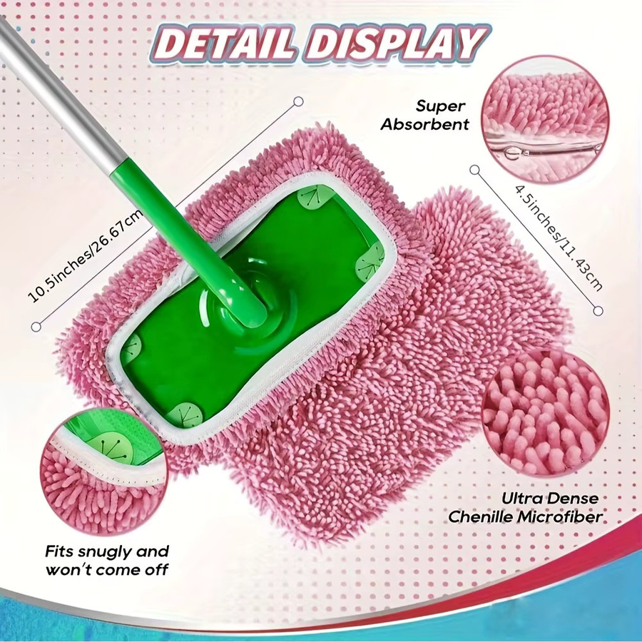 2er Set wiederverwendbare Chenille Mopp Nachfüllpads für Swiffer in Pink - Bild 2