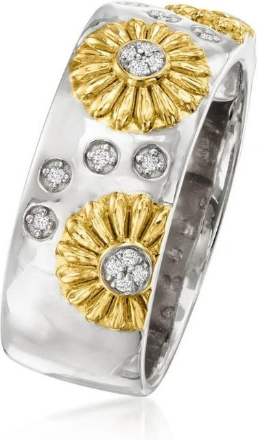 YoYo Ring, Sonnenblumenmuster, Bicolor, Damen, Zirkonia - Bild 1