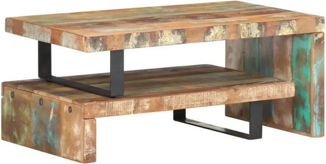 vidaXL 2-tlg. Couchtisch-Set aus Massivholz in Braun und Mehrfarbig, rechteckig mit Metallbeinen - Bild 1