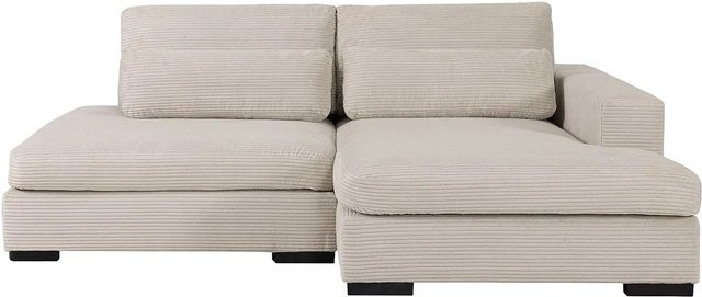 Vente-unique Schlafsofa Seliora in Beige mit L-Form und Schlaffunktion aus Rippvelours, Breite: 223 cm, Tiefe: 158 cm, Höhe: 80 cm - Bild 1
