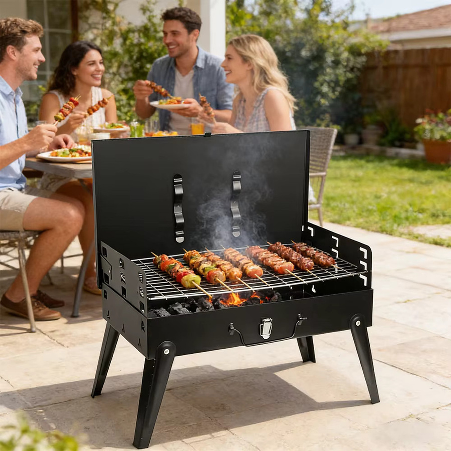 LONENESSL Tragbarer Holzkohlegrill aus Edelstahl in Schwarz für Camping und Picknick, B/T/H: 46,5 x 43,0 x 0 cm - Bild 4