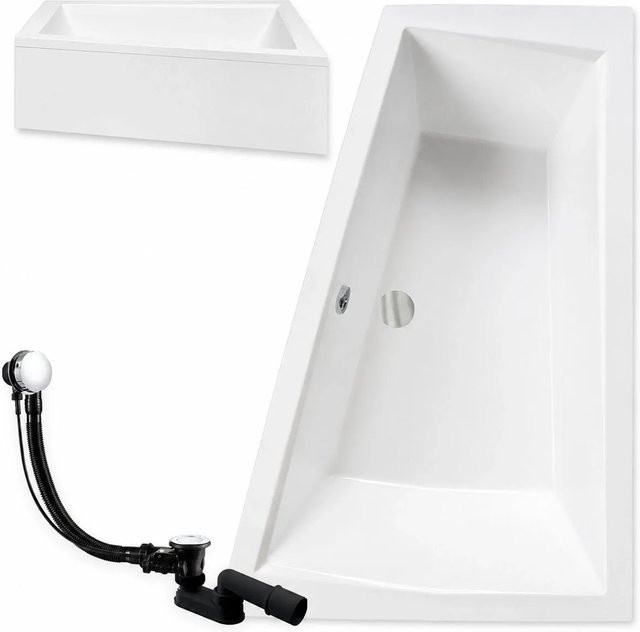 KOLMAN Eckbadewanne in Weiß mit Acrylschürze, Ablauf und Füßen, rechtsseitig, B: 180 cm, T: 125 cm - Bild 1