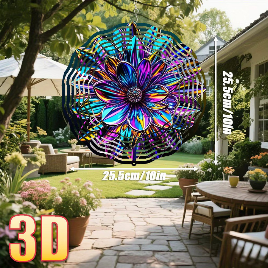 CIFBUY 3D Metall-Blumen-Windspiel für den Garten, Regenbogen Windspinner mit Drehhaken, Durchmesser: 25,4 cm, Farbe: Multicolour - Bild 4