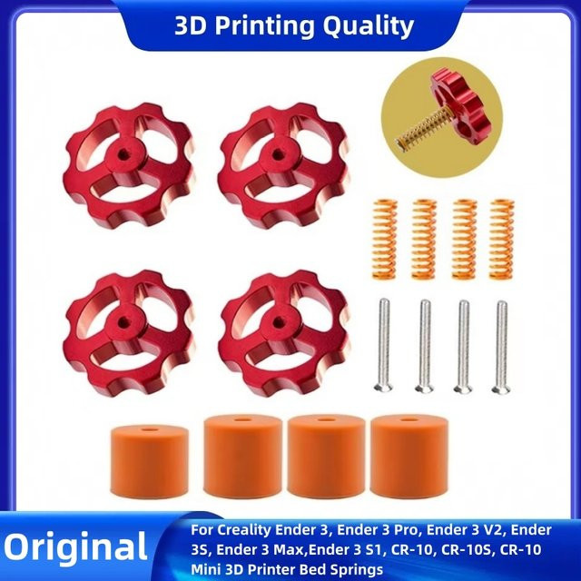 4er-Set Nivelliermuttern für das Heißbett als Ersatzteil für Ender 3, Ender 3 Pro, Ender 3 V2 und Ender 5 3D-Drucker in Rot - Bild 1