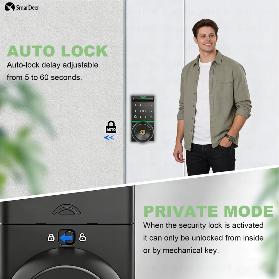 Smardeer Elektronisches Fingerabdruck-Türschloss in Schwarz mit Auto-Verriegelung und Schlüsselloser Sicherheit für dein Zuhause - Bild 5
