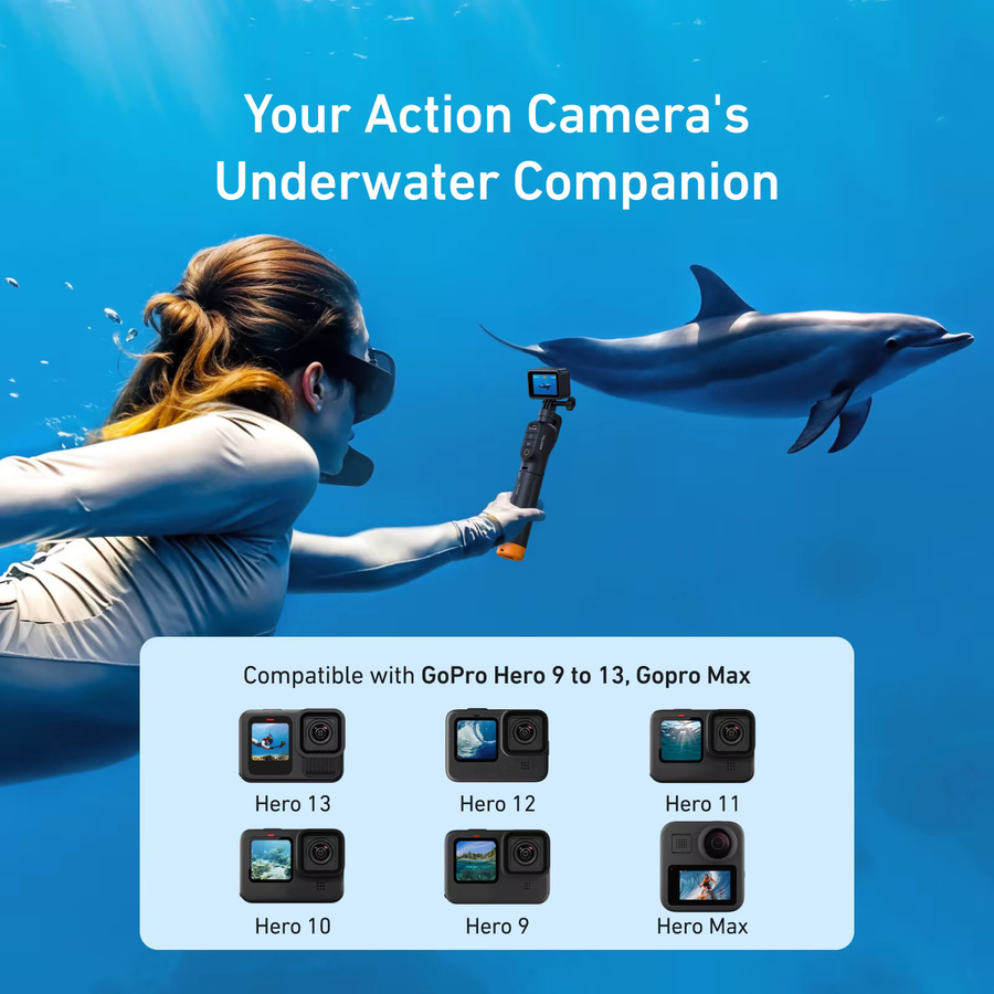 TELESIN 3-in-1 Unterwasser-Selfie-Stick-Stativ mit Fernbedienung, ausziehbar und wasserdicht, Auftriebsstab für GoPro Hero 9 10 11 12 13 Max, Schwarz - Bild 4