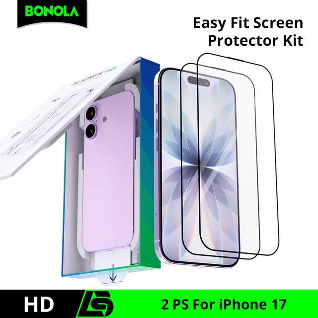 Bonola 2er-Pack Displayschutzfolie aus gehärtetem Glas für iPhone 17 Pro MAX und iPhone 17 Air, transparent, 9H Schutz mit einfachem Ortungsgerät - Bild 1