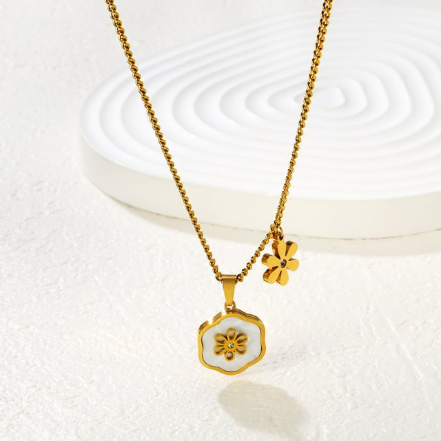 LUXUSTEEL Halskette, Muschelblumen-Anhänger, Edelstahl, Gold, Damen - Bild 1