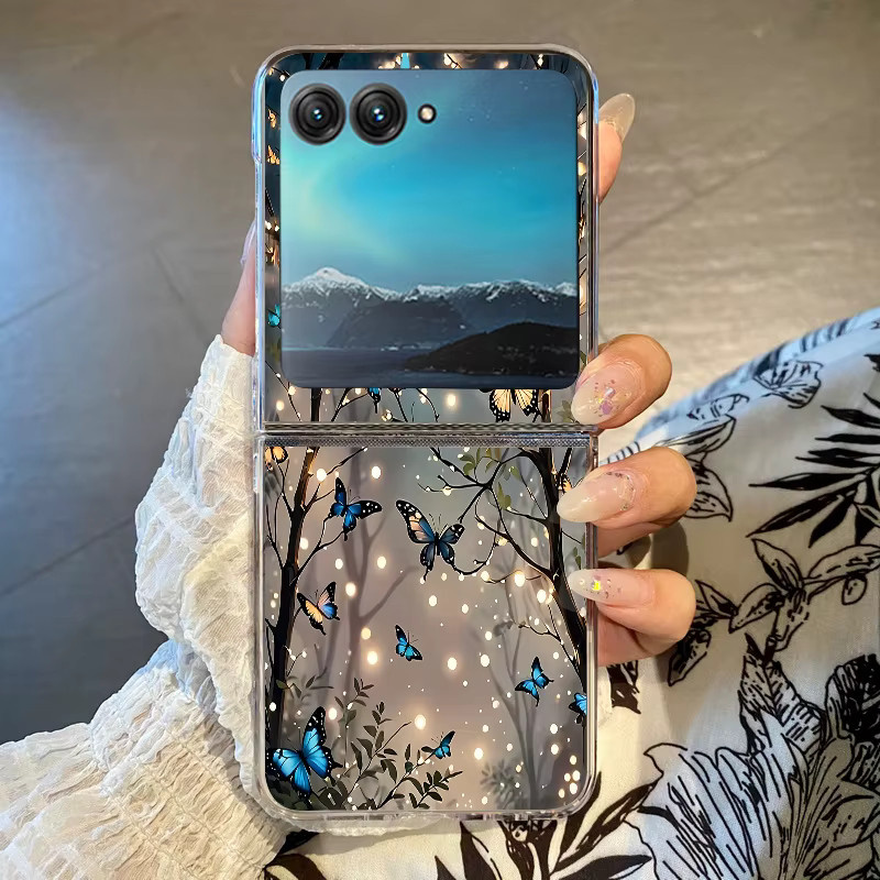 Stoßfeste Handyhülle mit blauem Schmetterlingsmuster für Motorola Razr 50 40 Ultra 70 60 50 Ultra, transparente Klapphülle aus hartem PC - Bild 3