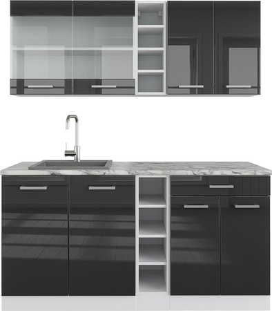 Vicco R-Line Single Küchenzeile Einbauküche in Weiß und Anthrazit Hochglanz, Breite: 160 cm, Höhe: 207 cm, Tiefe: 60 cm