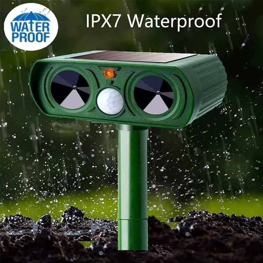 KITPIPI Solar Ultraschall-Tierabwehr mit LED-Licht und Alarm für Garten und Outdoor, Farbe: Grün - Bild 4