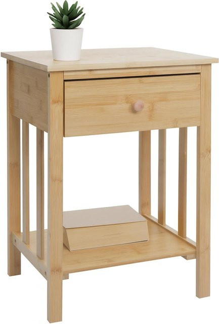 Bambus Nachttisch MCW-O72 in Braun mit Schublade und Fach, B/T/H: 55 x 40 x 30 cm - Bild 1