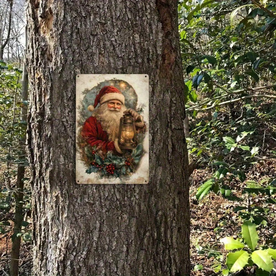 CIFBUY Vintage Weihnachtsmann Metallblechschild mit Laterne als rustikale Weihnachtsdekoration, Mehrfarbig, Rechteckig, Breite: 30,0 cm, Höhe: 20,0 cm - Bild 2