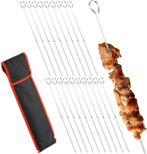 Relaxdays Grillspieße aus Edelstahl in Silber, 20er Set mit Aufbewahrungstasche, Länge: 31 cm, Breite: 2 cm, Tiefe: 0,5 cm - Bild 1