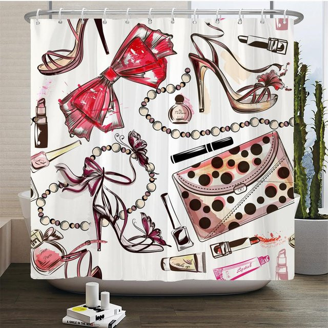 Dunika Chen Duschvorhang mit modernem Mädchen-Motiv aus Polyester, wasserdicht und schimmelresistent, Mehrfarbig, B: 120 cm, H: 180 cm - Bild 1