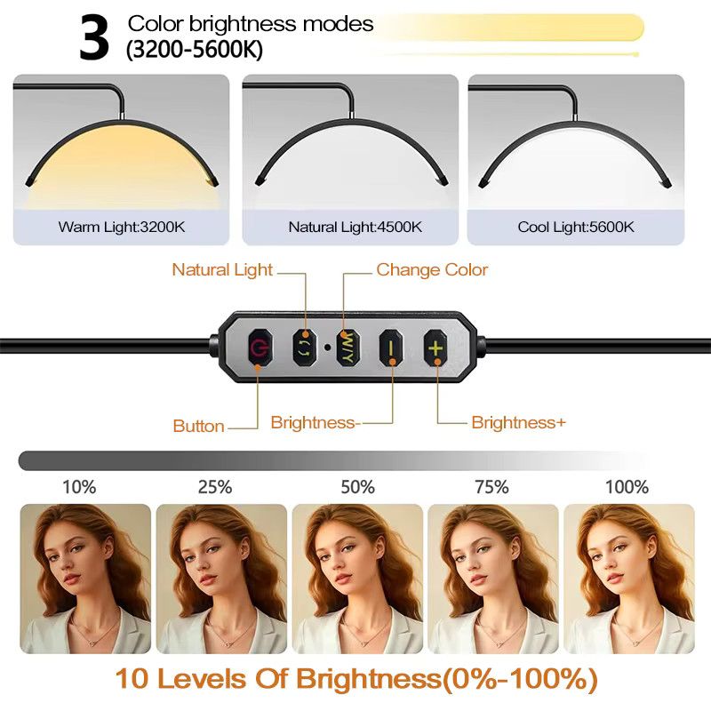 CETANT LED-Schönheitslampe 40W Halbmond-Fülllichtlampe für Wimpern, Nagelkunst und Tattoo als stehende Ringlampe - Bild 4