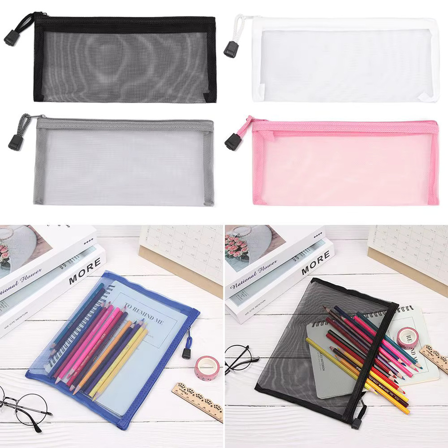 Transparente Mesh Dokumententasche mit Reißverschluss aus Nylon für Schule und Büro, Weiß - Bild 3