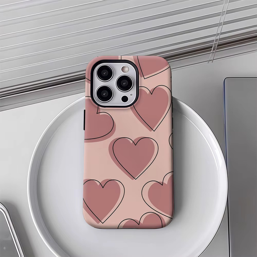 Pink Heart Outlines Handyhülle für Apple iPhone 17 16 15 14 13 12 11 Pro Max Plus mit doppelschichtiger Rückseite in Pink - Bild 3