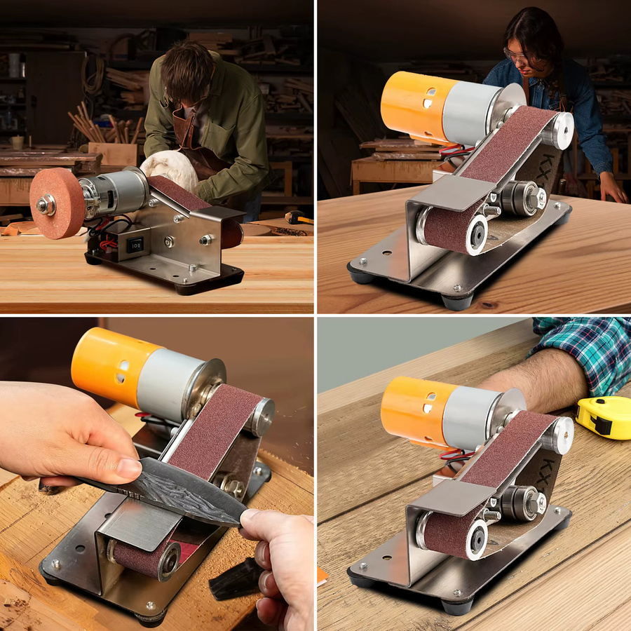 DWiusty Mini-Bandschleifmaschine in Silber mit 7-Gang-Geschwindigkeitsregelung und Doppellagern, multifunktionaler Tischschleifer und Polierer - Bild 4