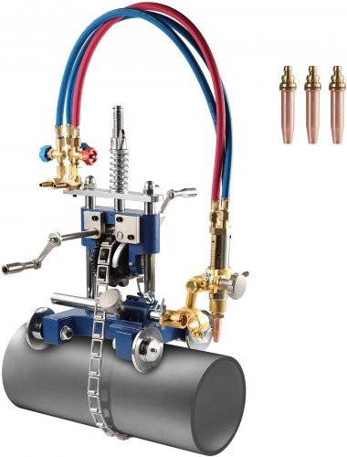 VEVOR Manuelle Rohrschneidemaschine mit Kette und 3 Brenner-Spitzen, 0°-45° einstellbare Gas-Anfasmaschine für Rohre von 5 bis 50,8 mm, Farbe: Blau - Bild 1