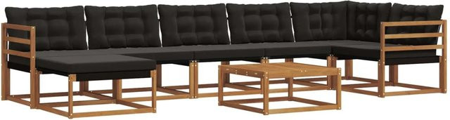 vidaXL Outdoor-Sofagarnitur in U-Form aus Akazienholz und Textilene mit Kissen, 22-teiliges Set, Natur und Schwarz - Bild 1