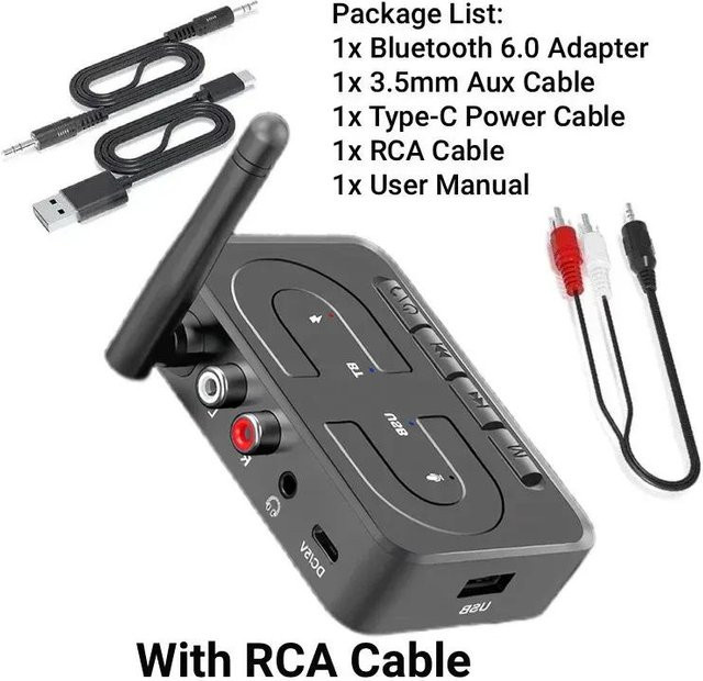 Meiteai-Earphones Kabelloser Bluetooth 6.0 Audio-Adapter mit RCA und 3,5mm AUX Buchse für Stereo Musik und U-Disk Wiedergabe, Blau - Bild 1