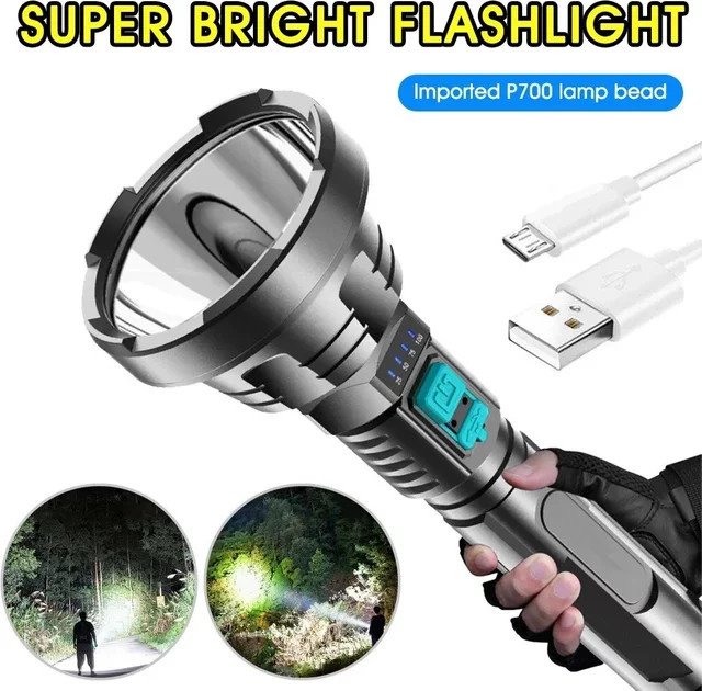 ESMARTER LED-Taschenlampe in Schwarz mit USB-Aufladung und Batterieanzeige - Bild 1