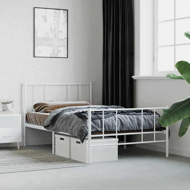 Vidaxl Metall-Bettgestell mit Kopfteil und Fußteil in Weiß, B/L: 90 x 190 cm - Bild 3