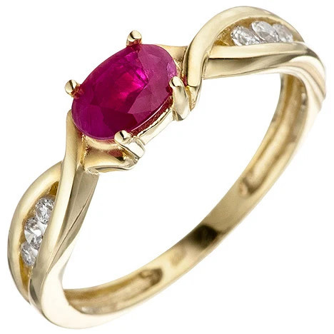 Colfem Ring 333 Gelbgold, Rubin, Zirkonia, Damen - Bild 1